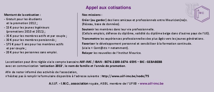 Appel aux cotisations 2013